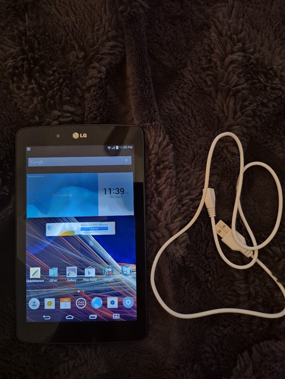 LG G Pad 7.0 Android Tablet - Black - Fully Functional with Charging Cable